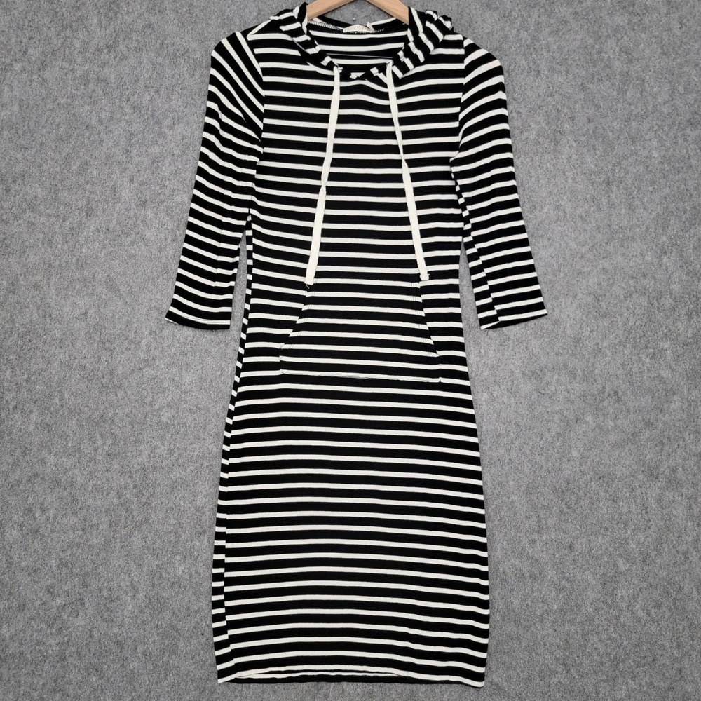 Heart & Hips Dress Womens M Striped Hoodie Drawstring Pocket 3/4 Sleeve